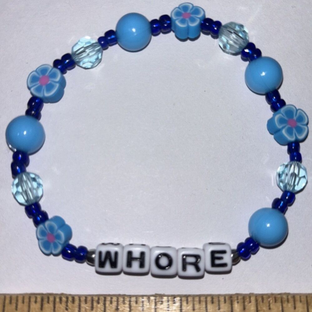 Handmade Blue Beaded Letter Charm Bracelet Stretch Elastic Stacking Boho y2k